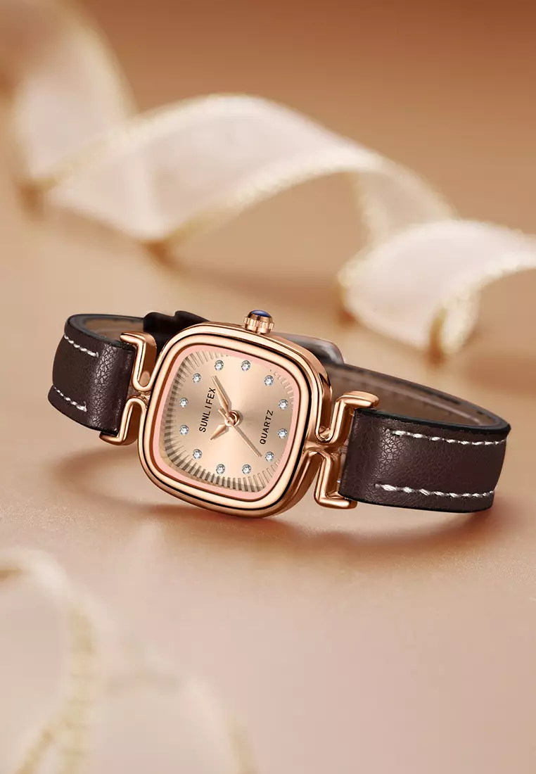 Jam Tangan Wanita Original Korea Retro Anggun Kuarsa Berlian Jam Tangan Cewek 5996 coffee