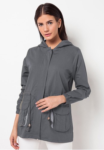 Drawcord Hooded Jacket - Grey