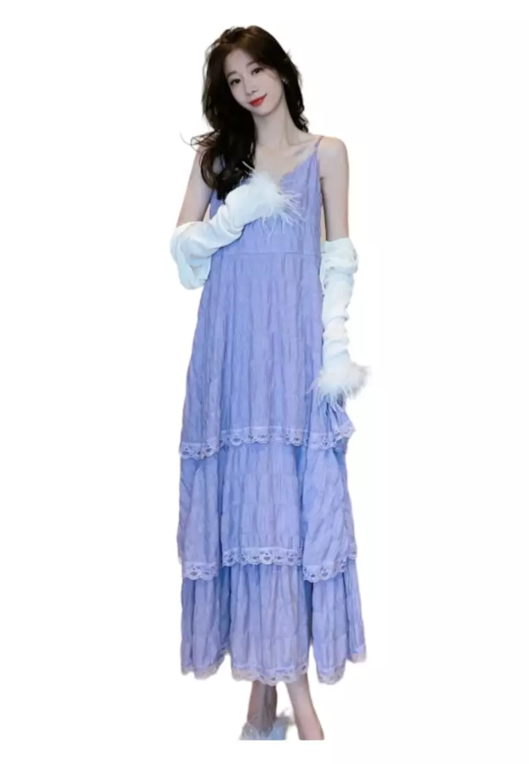Seaside Resort Style Lace Suspender Cake Skirt Beach Long Skirt