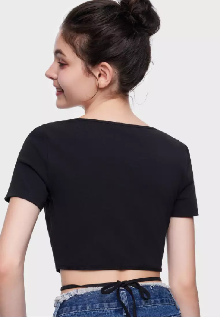 RUBINA SHORT SLEEVE SQUARE NECK CROPPED TEE TRIANGLE-SHAPED CROP TOP FOR WOMAN GIRL TP10382