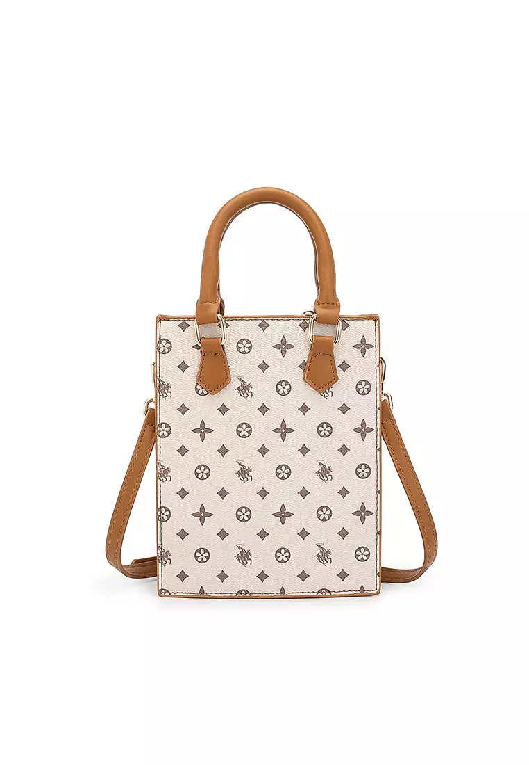 Women's Monogram Top Handle Bag / Sling Bag / Crossbody Bag (Tas Selempang / Tas Tangan) - Cokelat