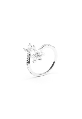 Millenne silver MILLENNE Made For The Night Flower Cubic Zirconia Silver Adjustable Ring with 925 Sterling Silver AE266ACD6AC5DEGS_1