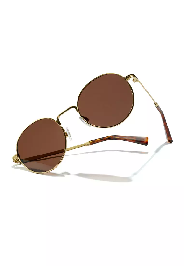 HAWKERS POLARIZED Gold Havana MOMA Sunglasses for Men and Women, Unisex. UV400 Protection. Official Product designed in Spain