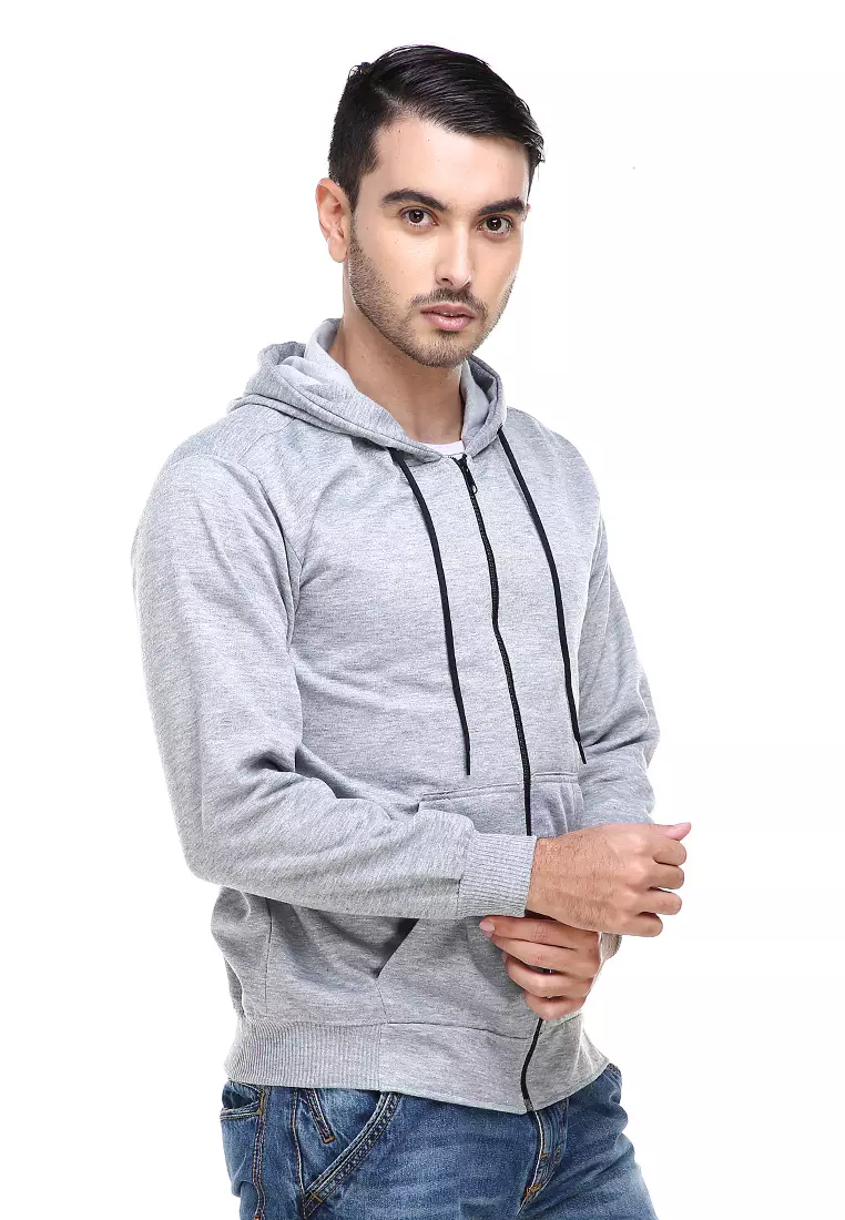 Clover Jaket Sweater Hoodie Polos Pria Casual Plain Jacket Material Fleece ORIGINAL - Gray
