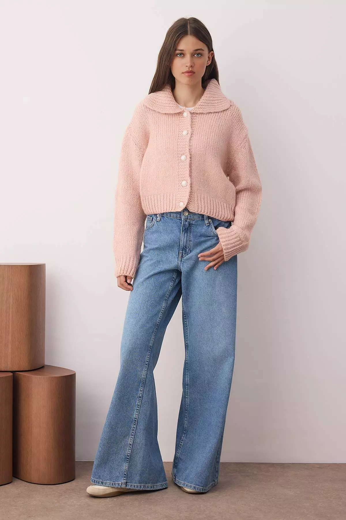 Pink Oversize/Wide Pattern Crop Knitwear Cardigan