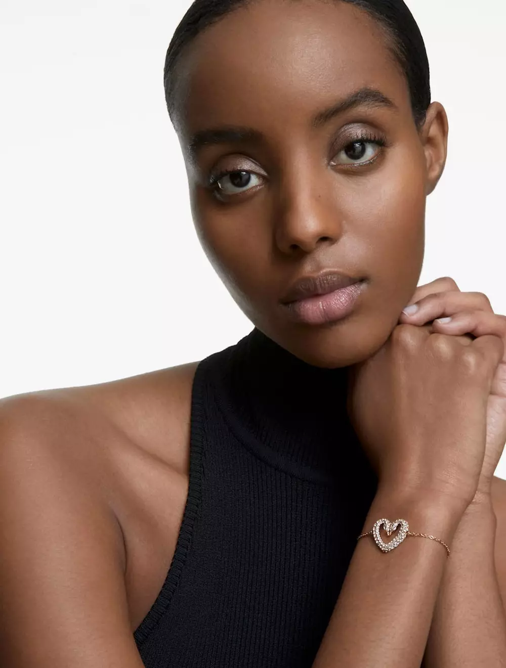 Una Bracelet, Heart, Small, White, Rose-Gold Tone Plated - White