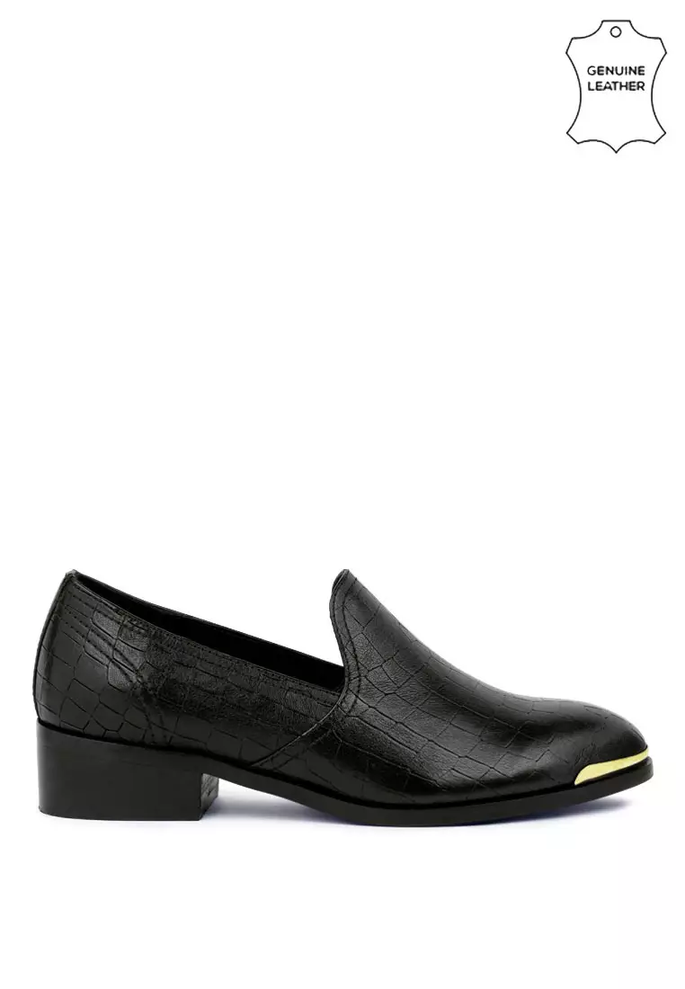 Discount on Rag & Co.  shoes - SKU: Black Metal Highlight Casual Leather Loafers