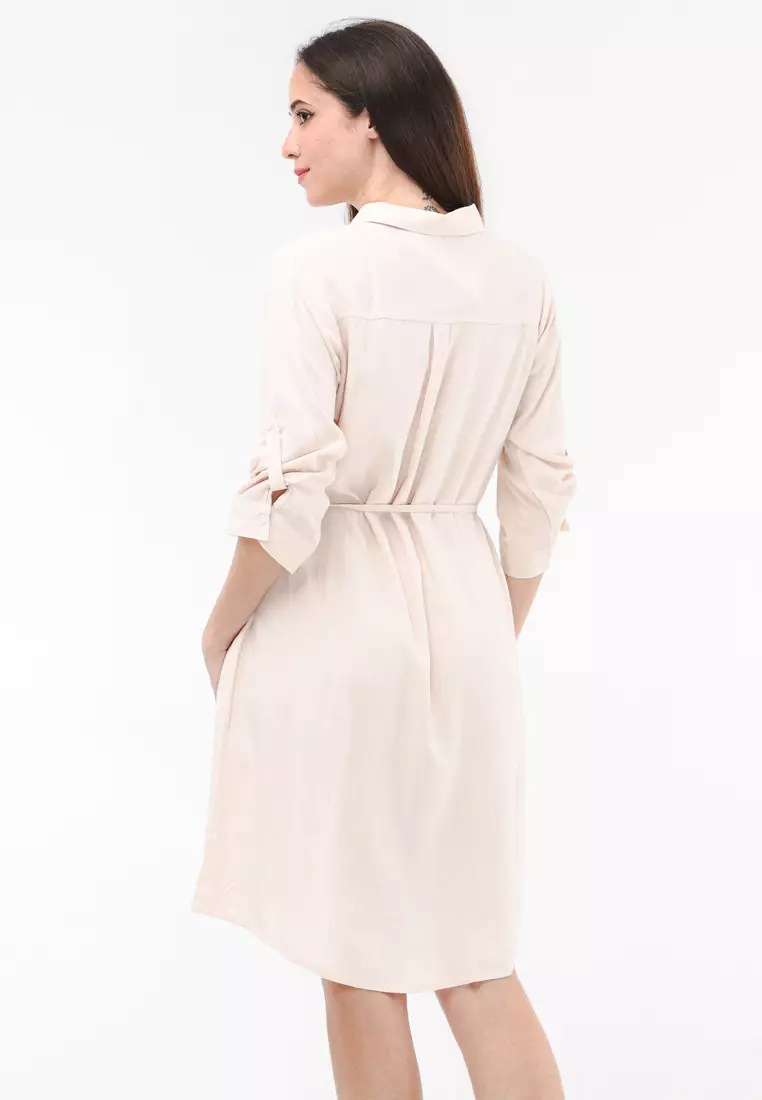Woven Plain Soft Linen 3/4s Dress