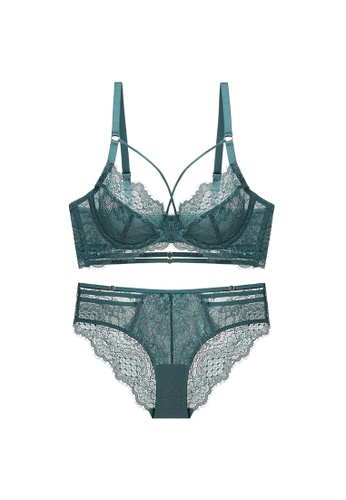 W.Excellence green Premium Green Lace Lingerie Set (Bra and Underwear) AA902US3C91E00GS_1