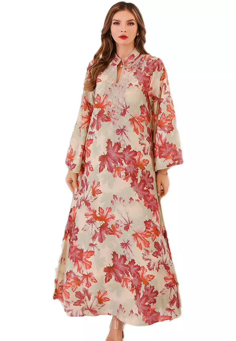 2024 Autumn Big Robe Long Sleeve Dress Printed Dress CA24090328RD