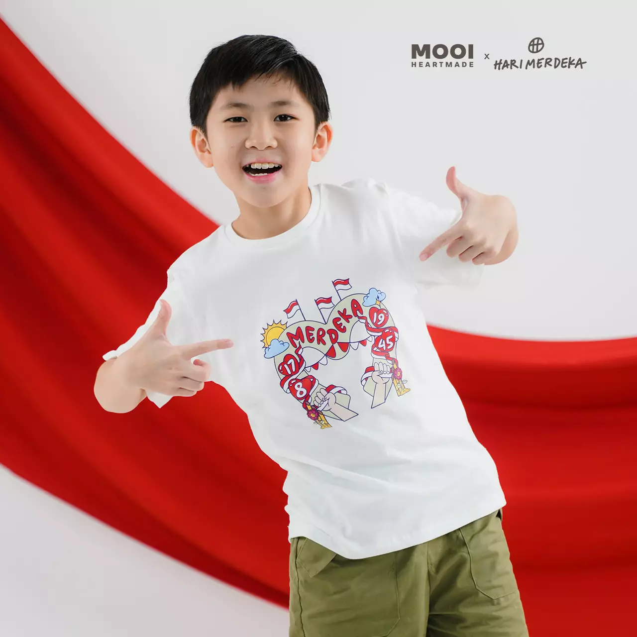 Mooi x Hari Merdeka 17 Agustus Kaos Kemerdekaan Anak T-shirt Anak Kemerdekaan - White