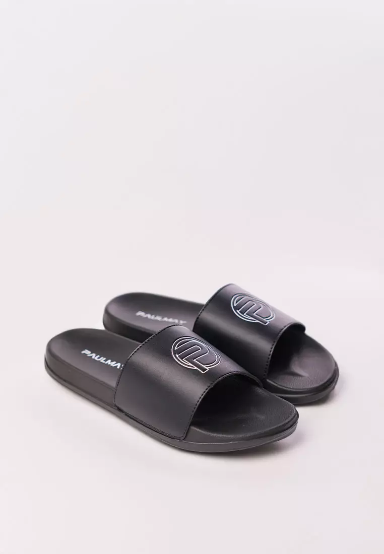 Paulmay Sandal Slide Unisex Slippers Logos Black White