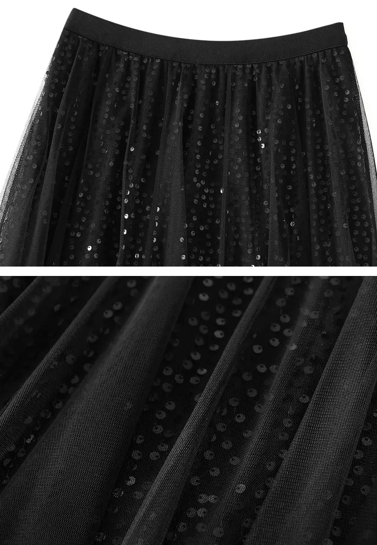 Sequin Mesh A-line Skirt AF-K503