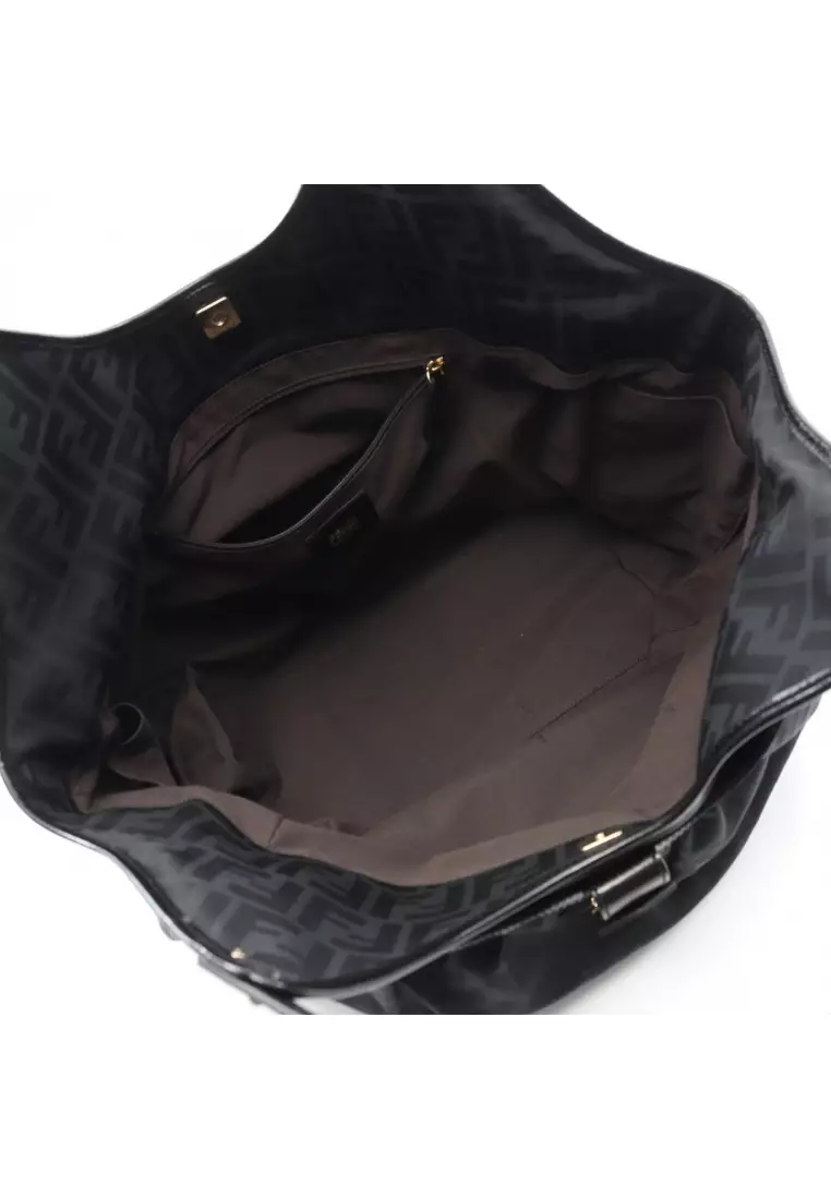 Pre-Loved Fendi Zucca Shoulder bag tote bag canvas leather black