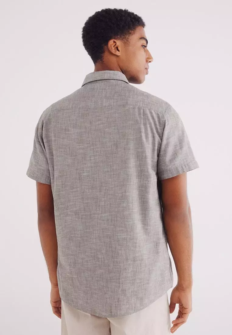 Linen-Effect Short-Sleeved Shirt