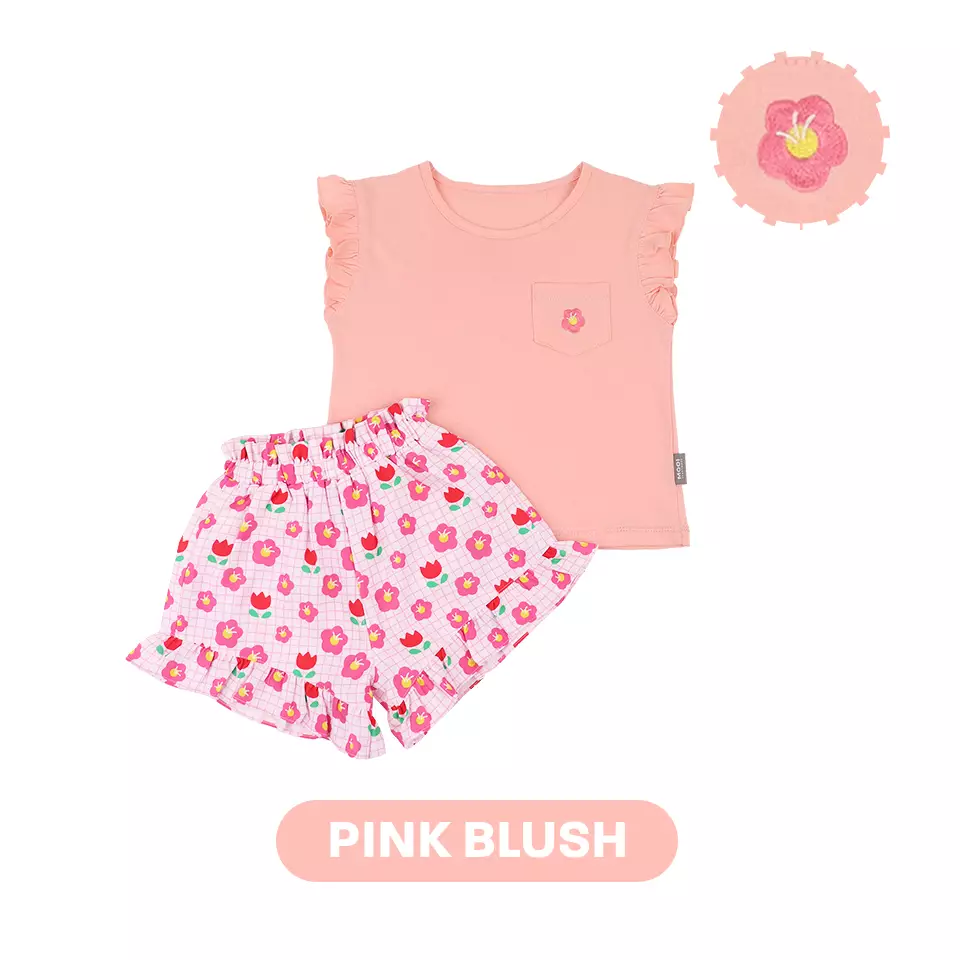 Mooi Setelan Anak Perempuan Ruffle Pocket Tee - Pink Blush