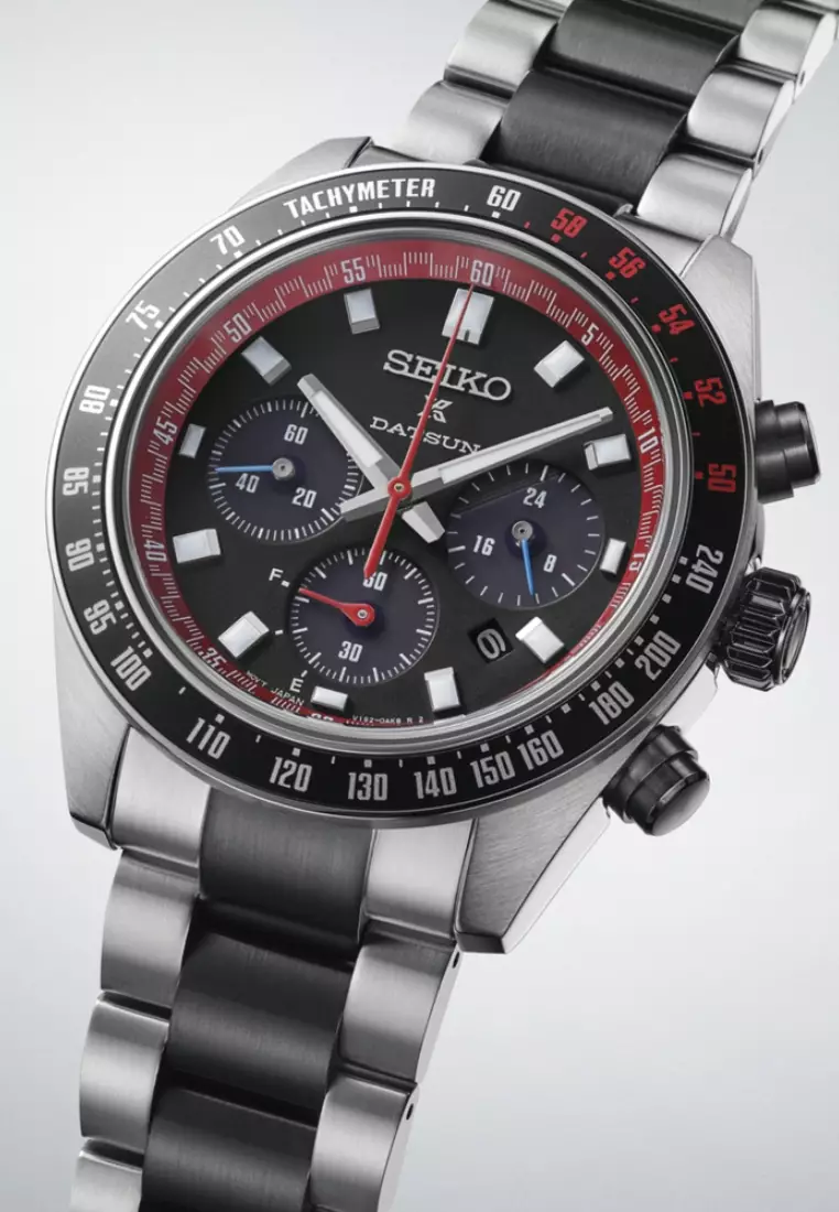 Seiko Prospex Speedtimer Solar Chronograph x DATSUN 240Z Limited Edition Black Dial Stainless Steel Band Watch SSC957P1