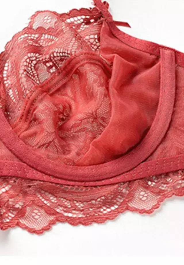 Lace Ultra-Thin See-Through Underwire Bra with Panty Set CA123109RD