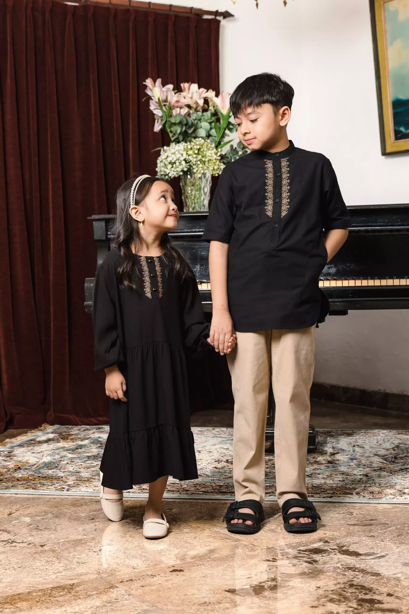 AMK Sarimbit Keluarga Set Bakhati Series Black Girl Dress Anak