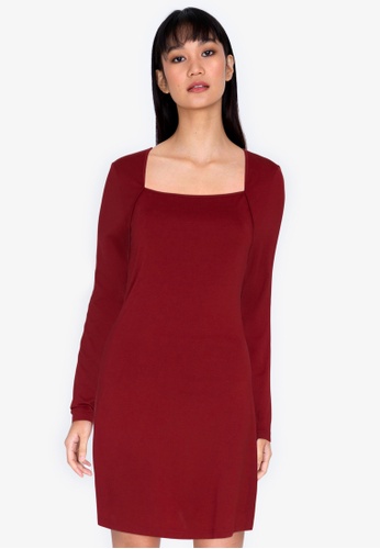 Red square neck mini dress clearance