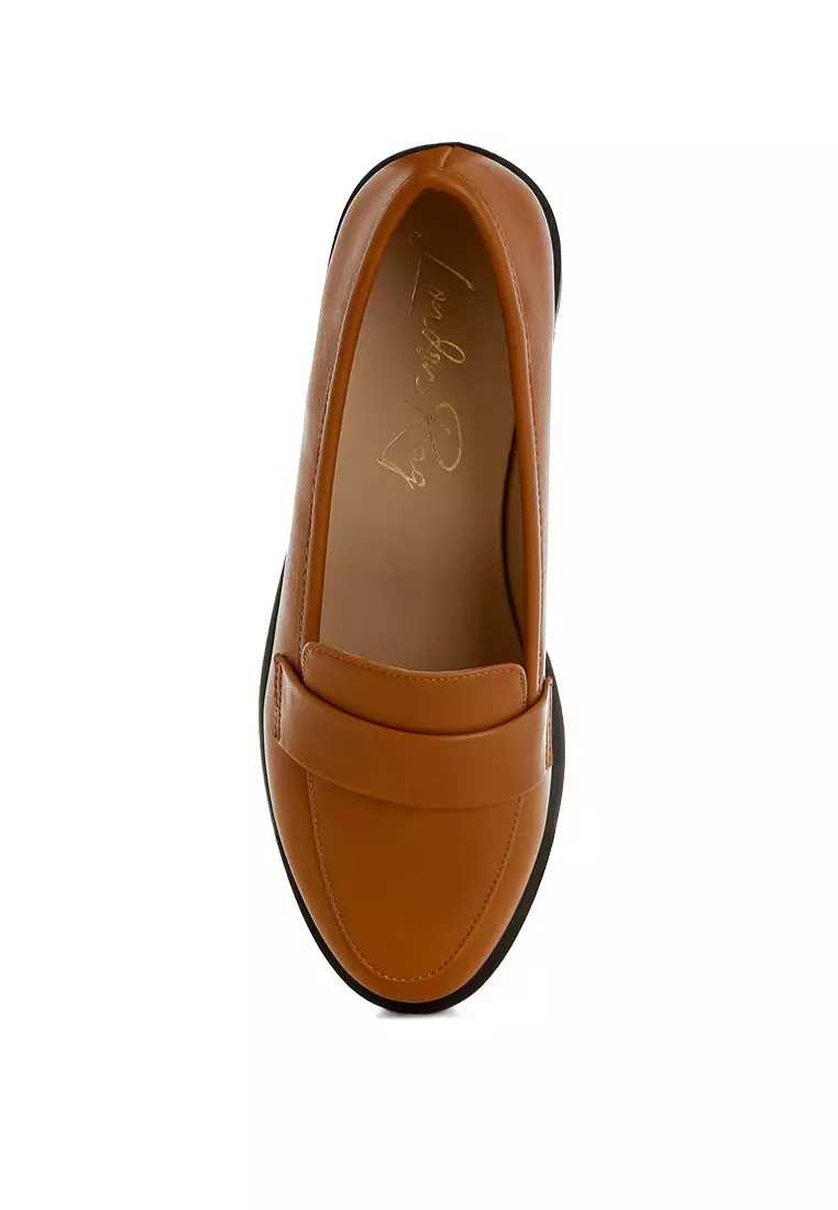 Sepatu Loafer Tebal Kulit Imitasi Warna Coklat Muda