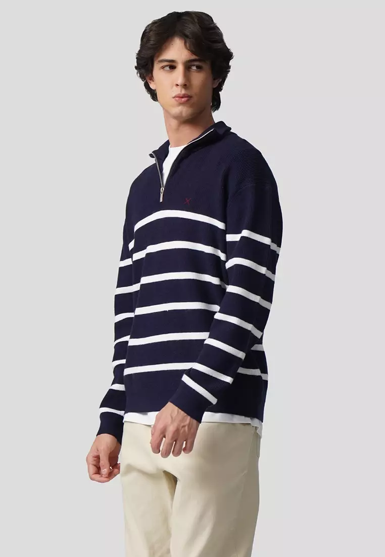 USA Collection Regular Fit Quarter Zip Pullover In Stripes