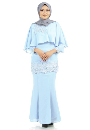 Azura Cape Kurung With Patched Lace From Ashura In Blue Baju