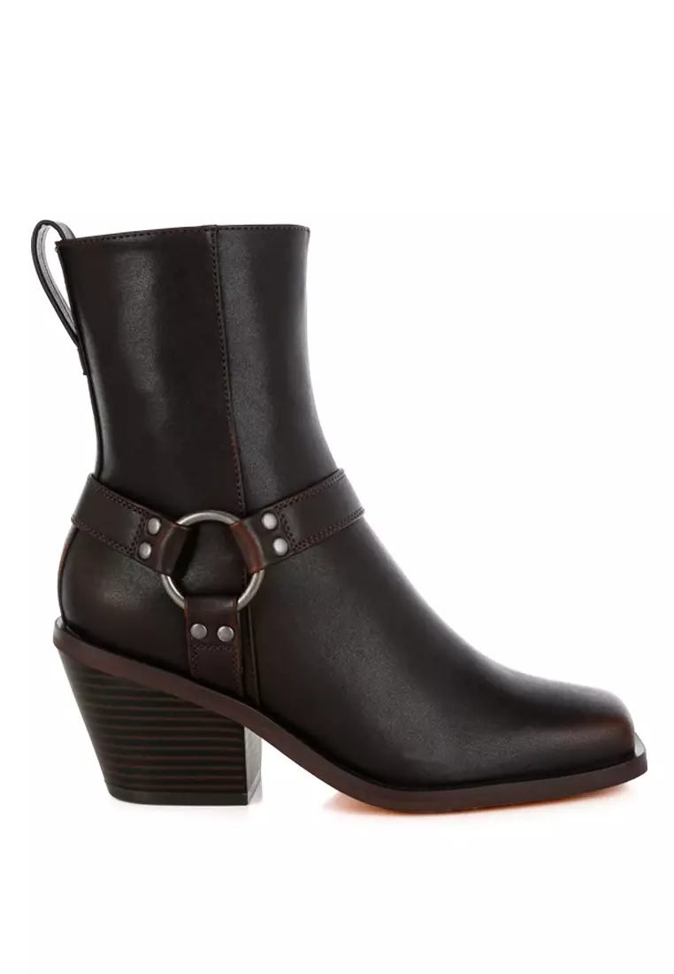 Discount on London Rag  shoes - SKU: Elevated Harness Detail Ankle Boots in Brown
