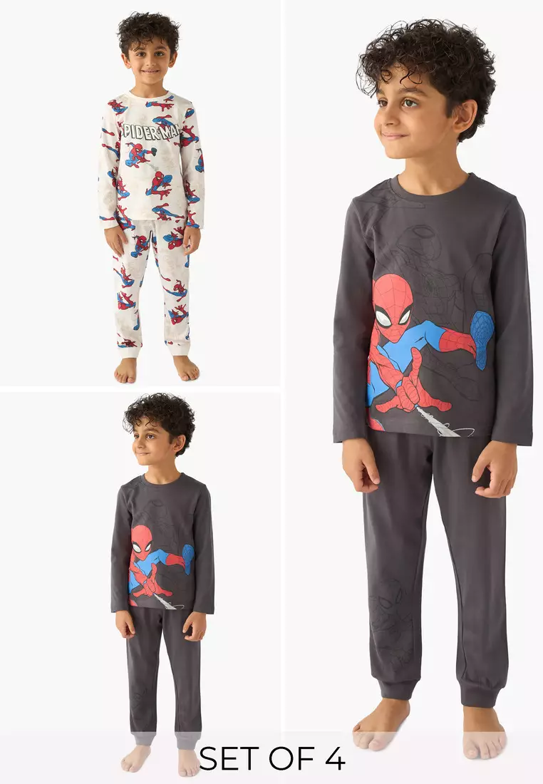 Babyshop Pack Of 2 Cotton Round Neck Long Sleeve Pyjama Set With Spider-Man Print