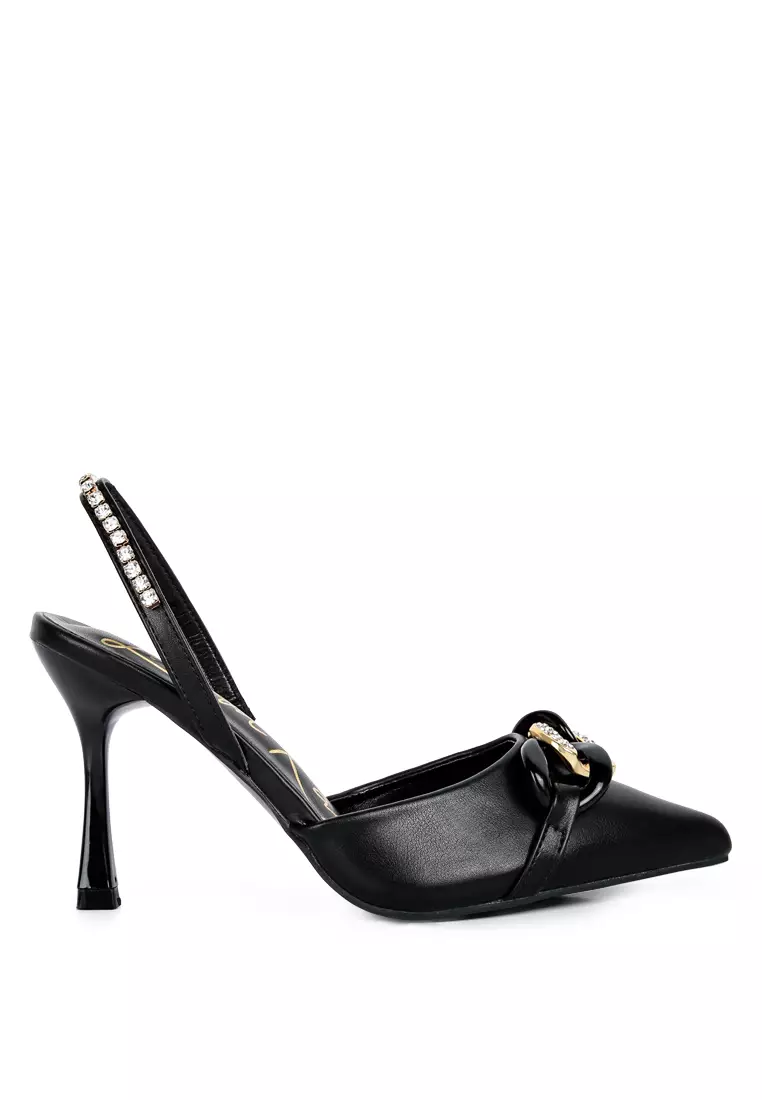 Discount on London Rag  shoes - SKU: Black Diamante Metal Chain Sandals