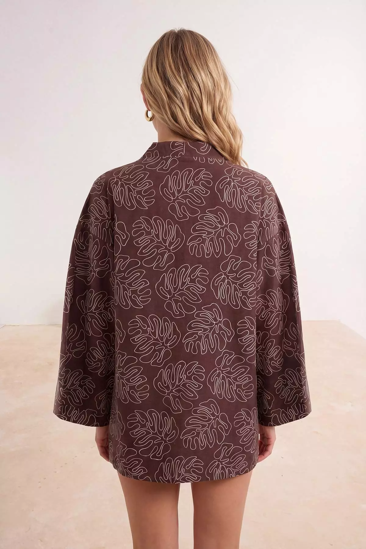 Brown Woven Beach Mini Kimono&Kaftan Tbess25Km3