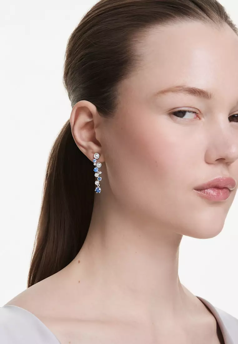 Constella drop earrings, Mixed cuts, Blue, Rhodium plated