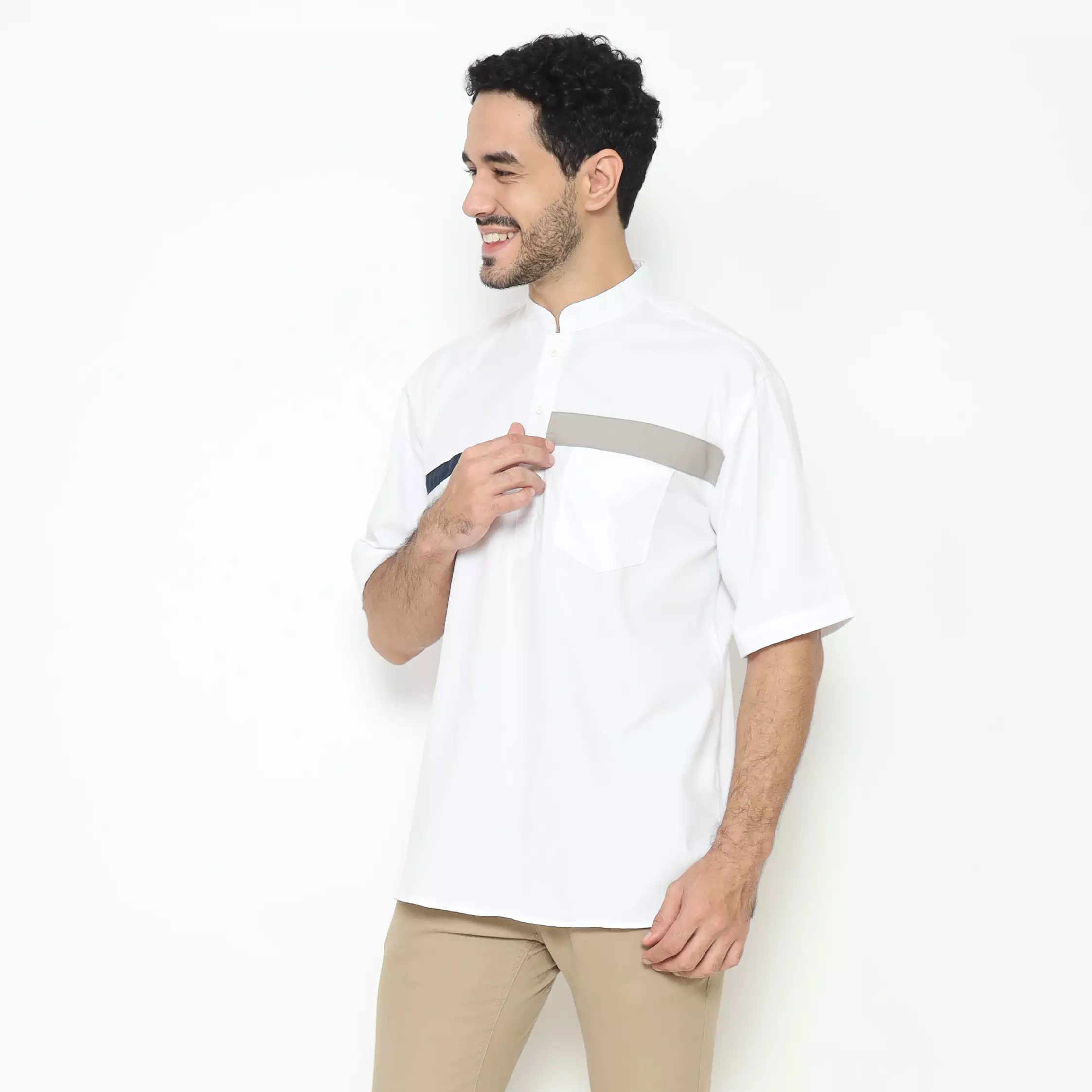 AMK Kemeja Koko Pria Lengan Pendek KK BB 005 S/s Cap 6 White