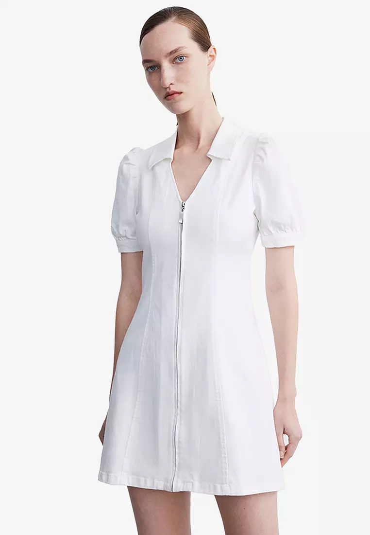 White denim zip best sale dress