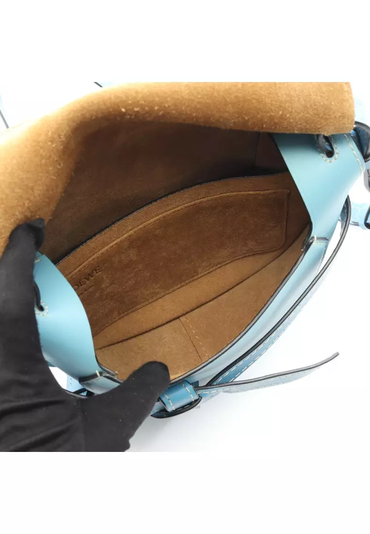 Pre-Loved LOEWE GATE BAG gate bag Small Shoulder bag leather Light blue black