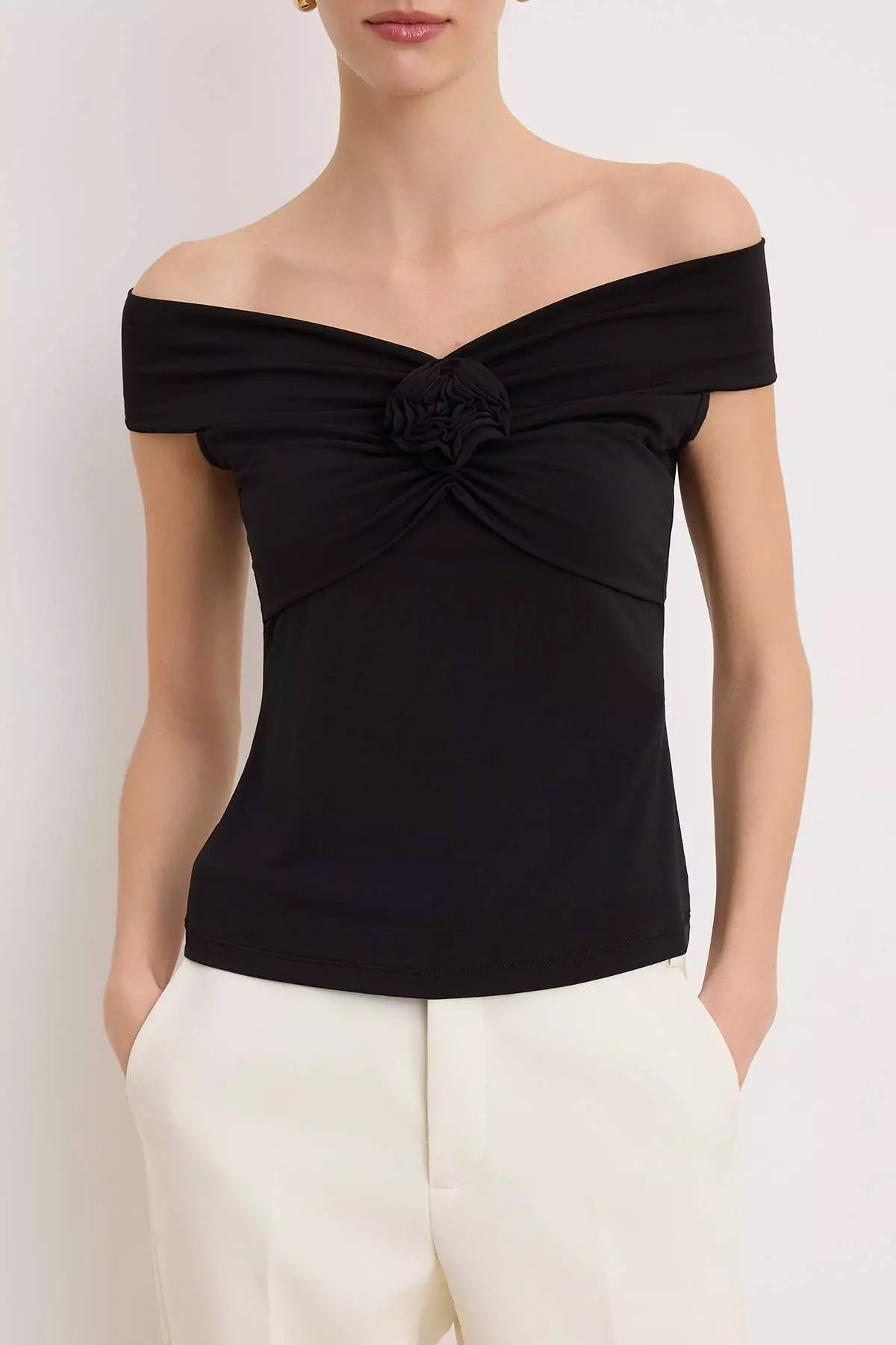 Black Rose Detailed Fitted/Fitted Stretchy Knitted Blouse Twoss25Bz41
