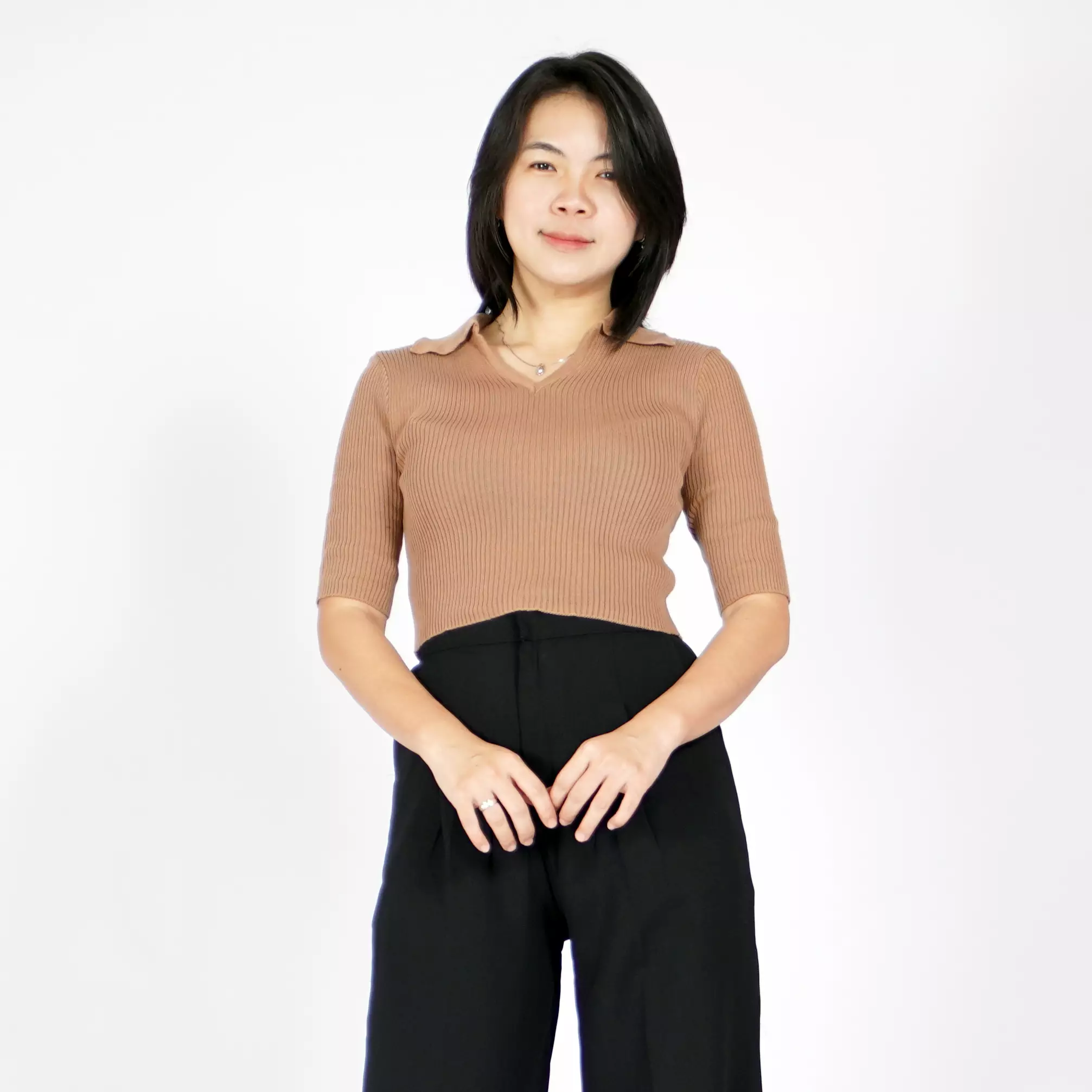  HANA Knit Crop Top Atasan Crop Rajut CropTop Rajut Gaya Korea - Milo