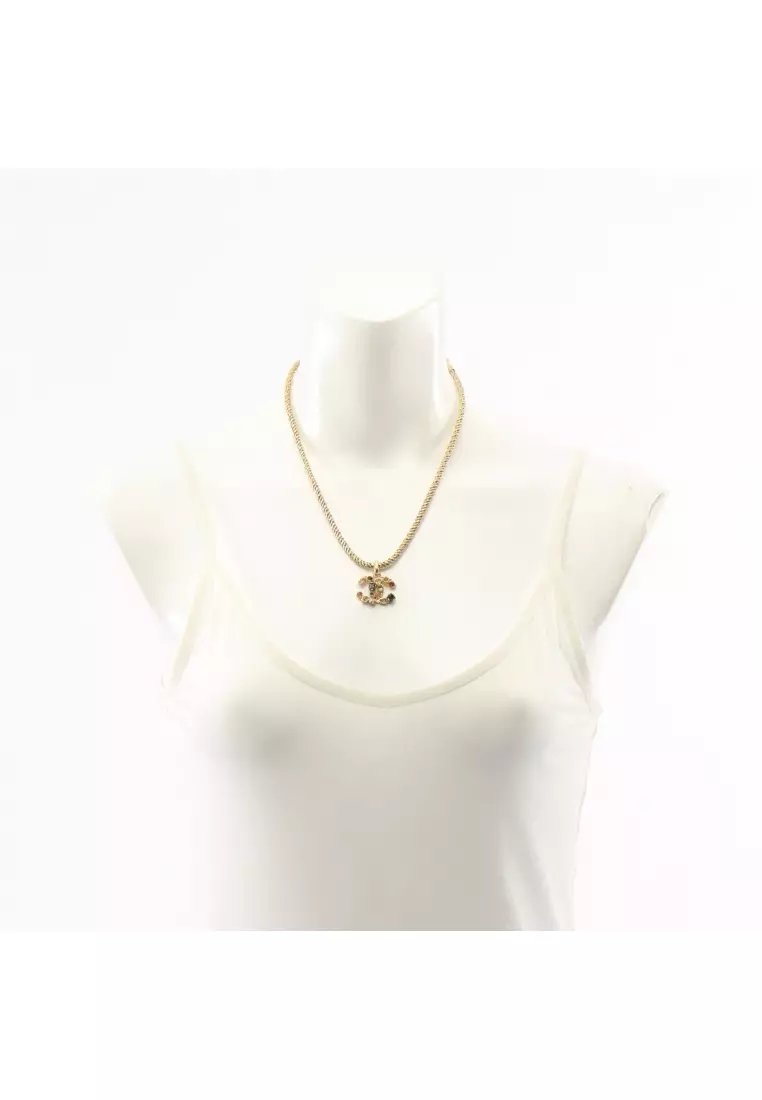 Pre-Loved Chanel coco mark Gripoix necklace GP Rhinestone gold multicolor 01A