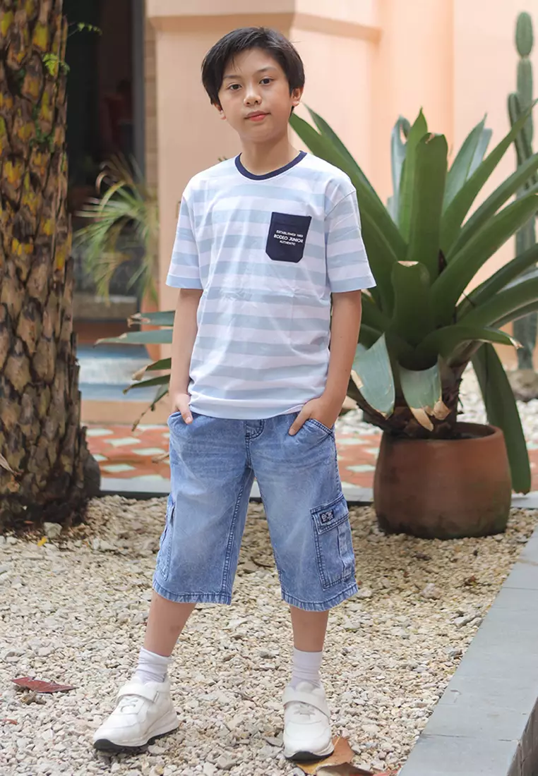 Tshirt/ Kaos Anak Laki/ Rodeo Junior Baby Blue Stripe Pocket