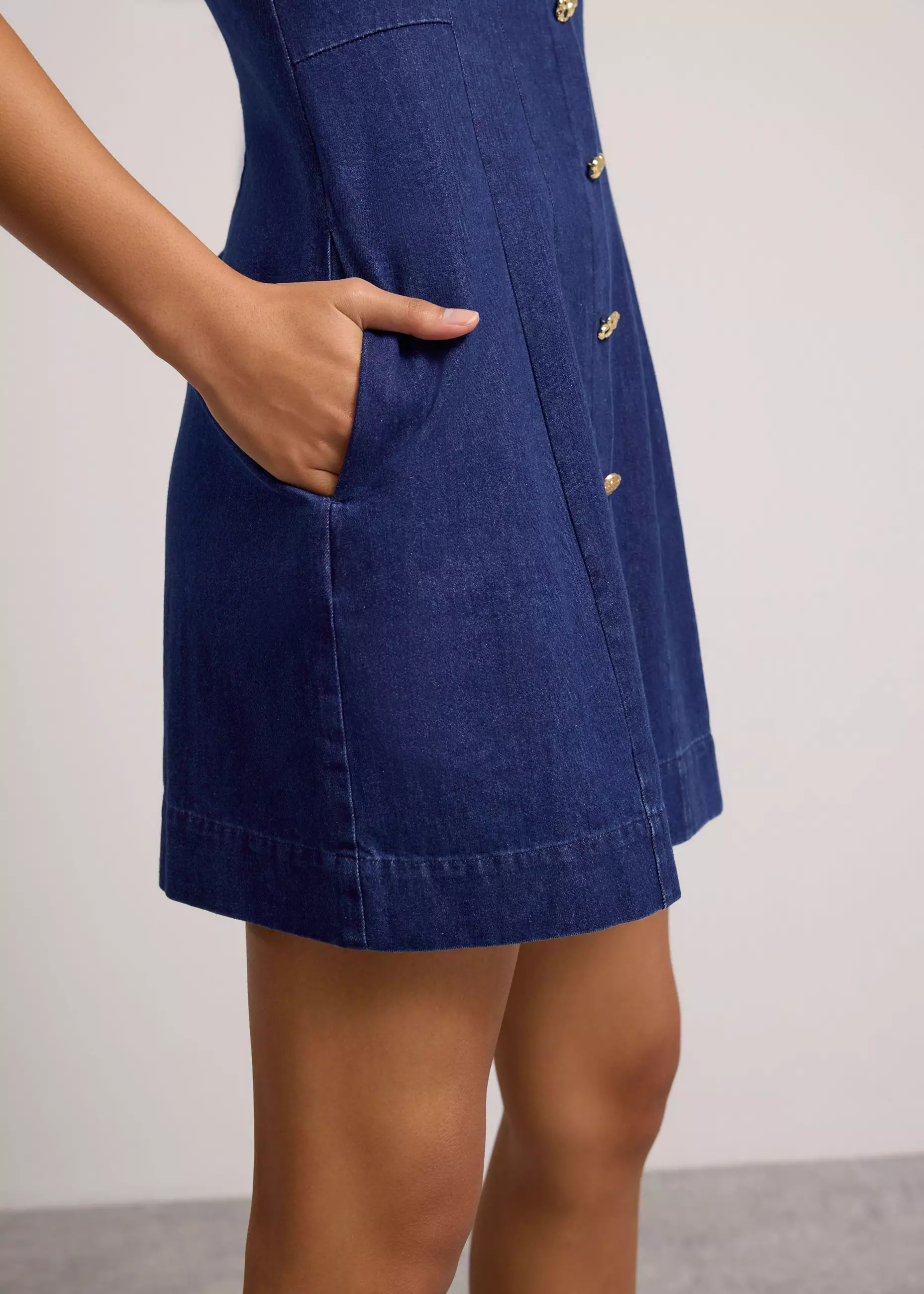Dress Wanita - Denim Panelled A-Line Mini Dress