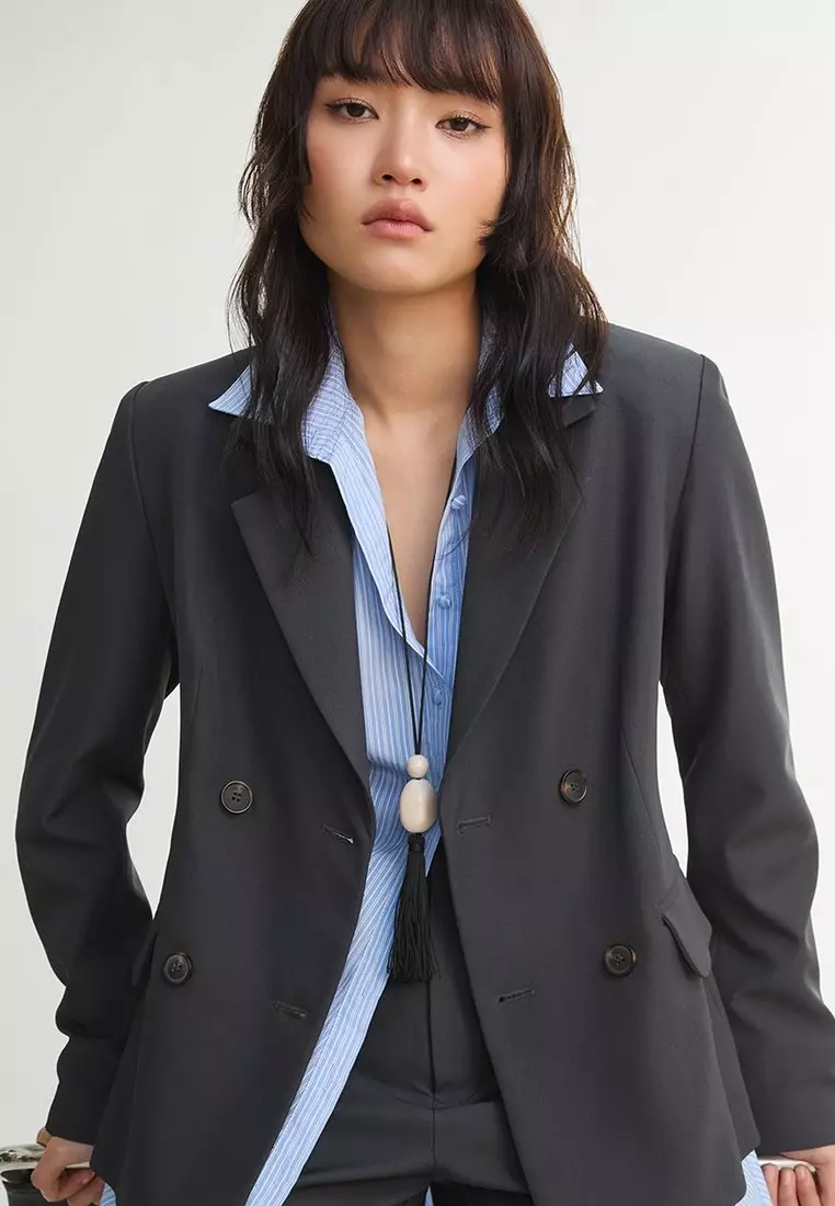 Tailored Double Breasted Blazer - Grey