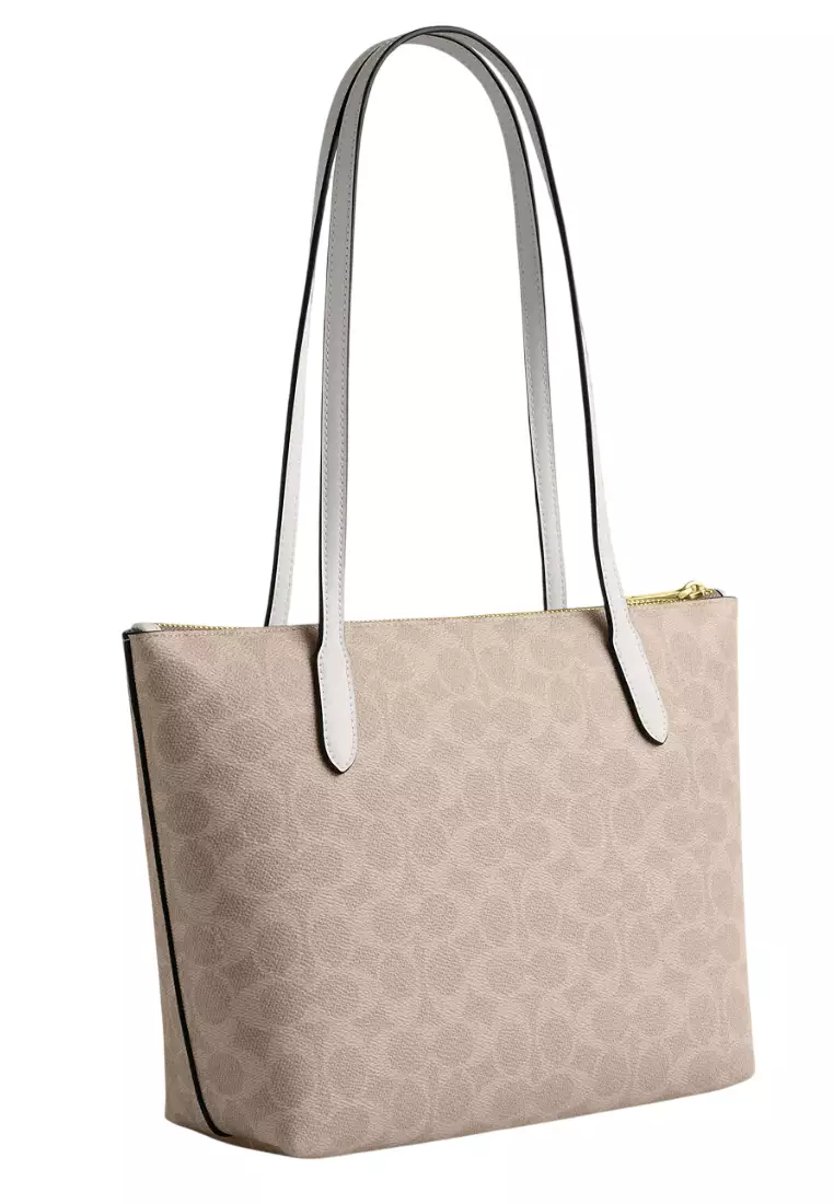Fiona Zip Tote Bag In Signature Canvas - Sand/White