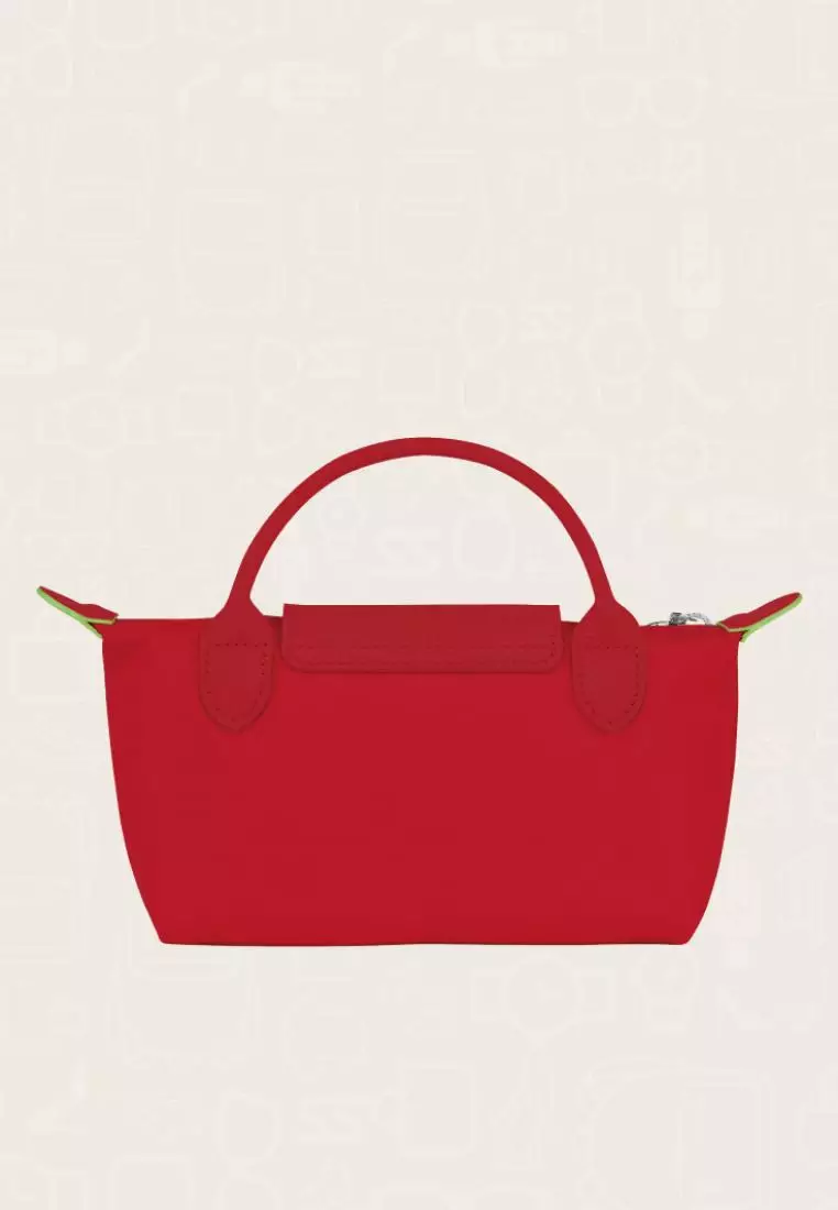 Longchamp Le Pliage Green Pouch With Handle Tomato