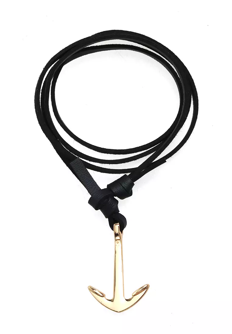 Aleda Gelang Kasual Pria Wanita Aksesoris Fashion Bracelet Adjustable Strap Anchor Design Material Leather ORIGINAL - Black