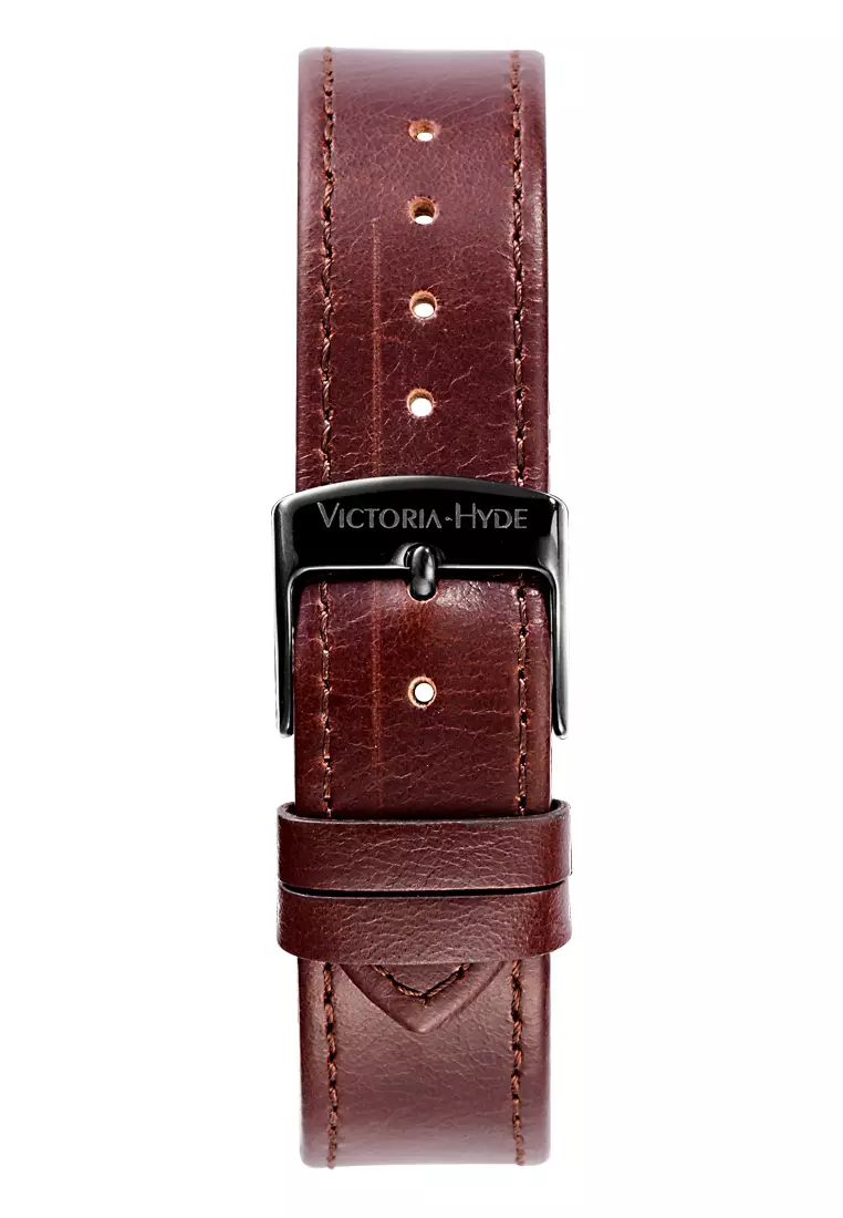 Men's Watch 40mm Grange Hill Date Leather Brown Leather Strap Black Case- Brown