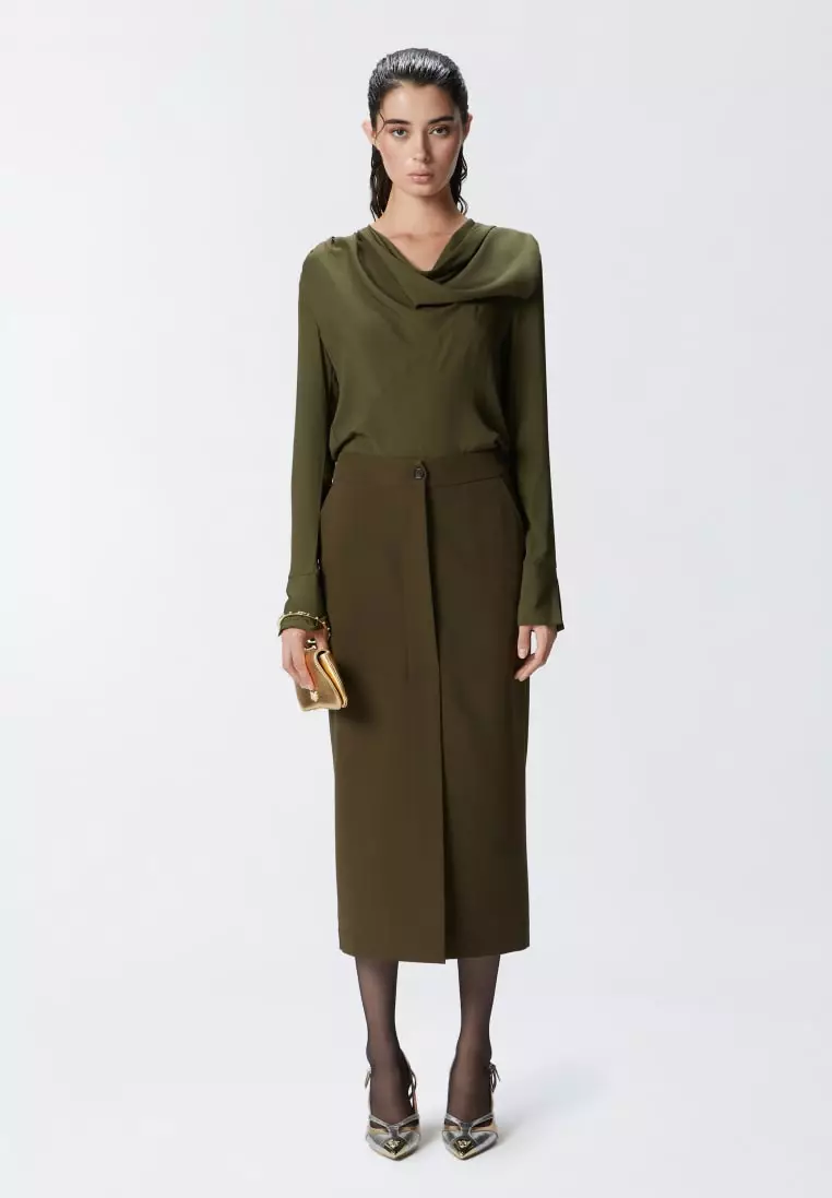 Flowing silk-blend blouse with maxi sash
