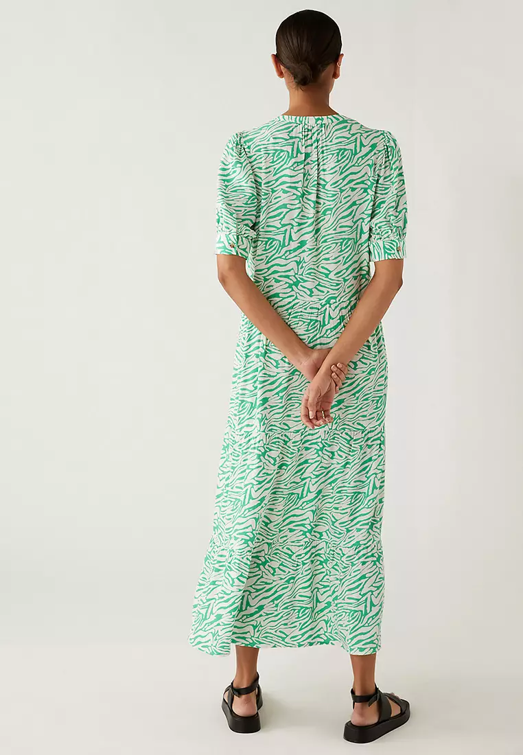 Printed V-Neck Midi Tiered Dress