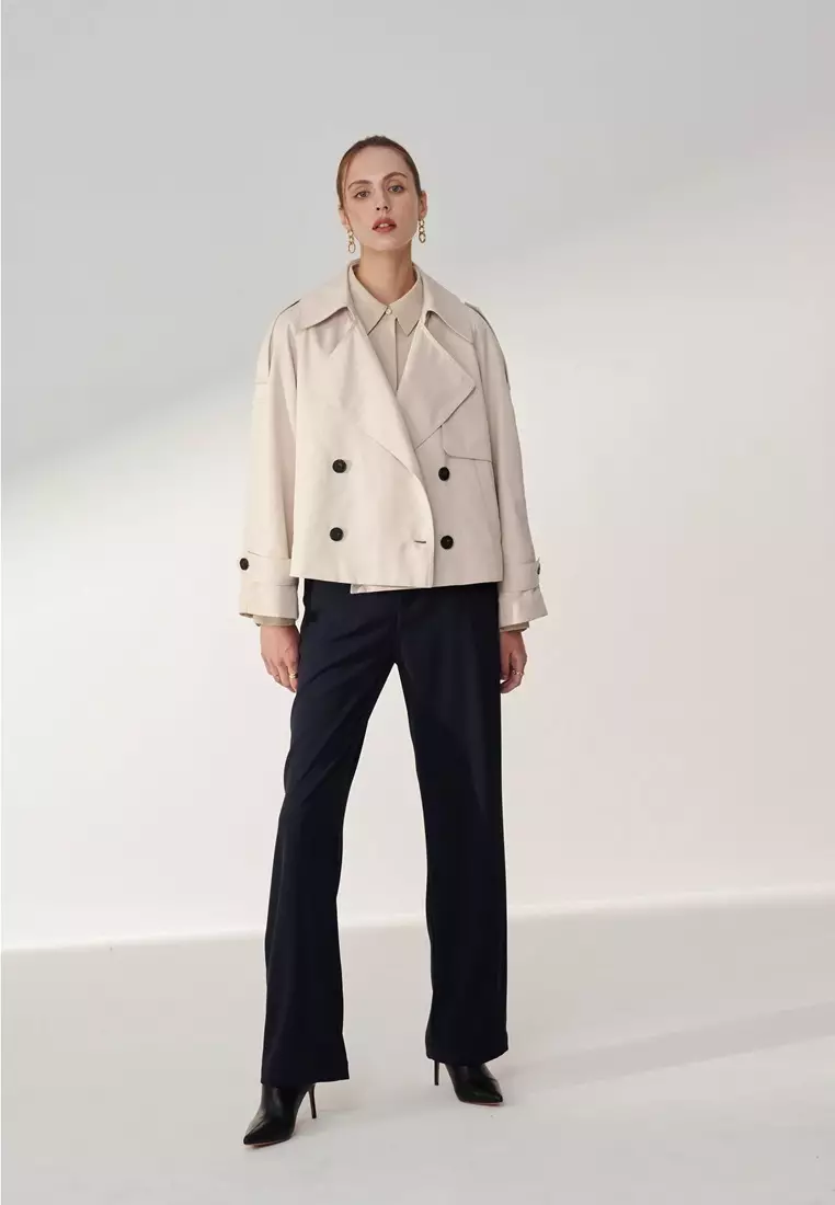 深藍鬆緊帶直筒寬褲