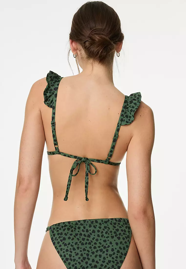 Printed Ruffle Plunge Bikini Top