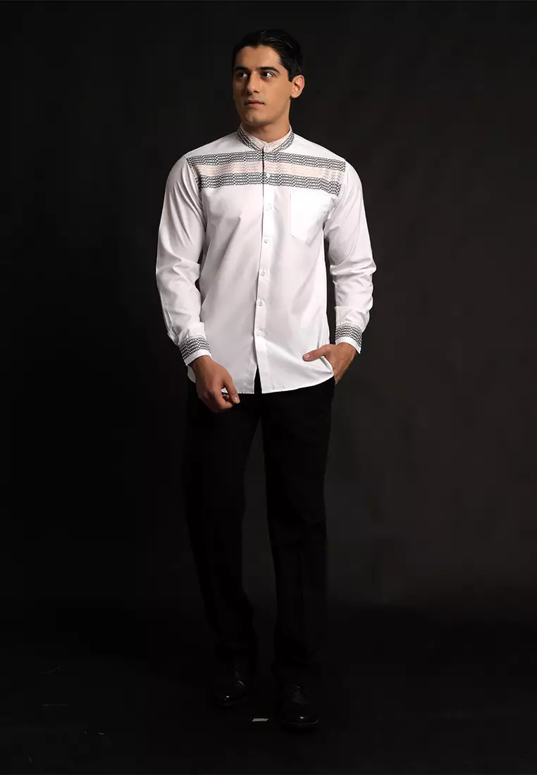 Casella Baju Koko Pria Lengan Panjang Horizontal Design | Koko Lengan Panjang Hadid 9905 White